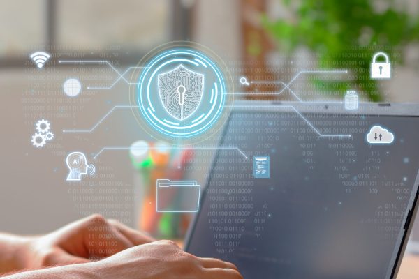 Vertical Photo of a Man using secure digital encryption technology, cybersecurity data protection privacy. Vertical Photo of a Man using secure digital encryption technology, cybersecurity data protection privacy.